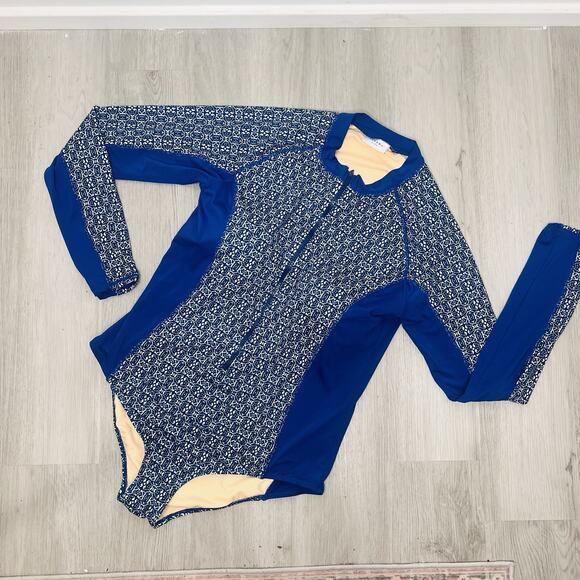 CABANA LIFE EXCLUSIVE ONE PIECE UPF 50+ RASHGUARD SWIMSUIT XL Blue RETAIL $295 - Picture 1 of 7